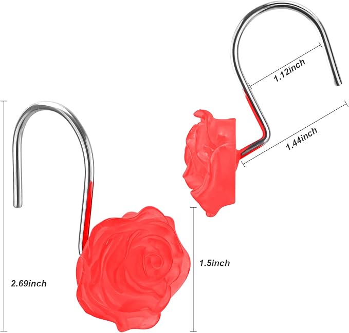 Decorative Rose Flower Shower Curtain Hooks, Glow in The Dark, 12 Pack - Image 5