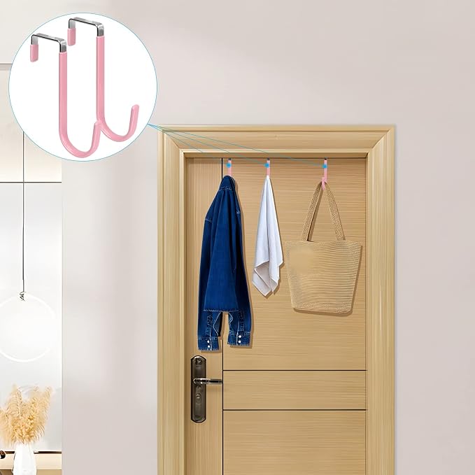 FYY Over the Door Hooks, Single-Hanger 4 Pack, Fits Doors 1 3/8" Pink | Heavy - Image 6