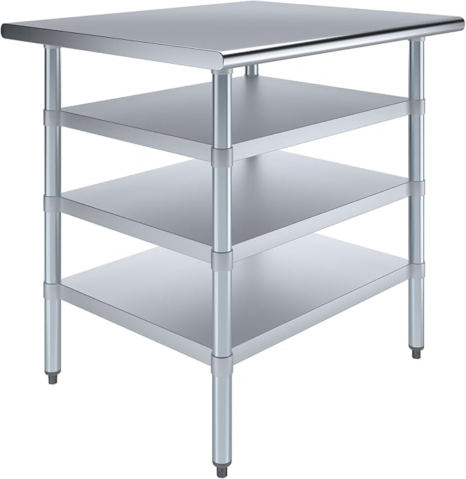 30 in. x 36 in. Stainless Steel Work Table with Three Bottom Shelves | NSF Kitchen Prep Table | Utitly Metal Table