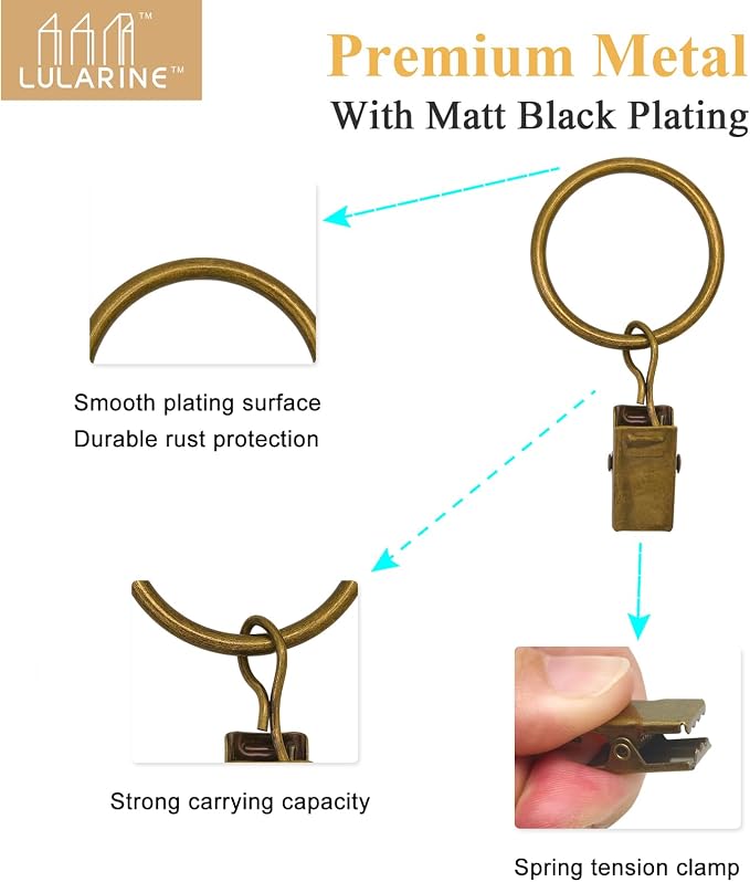 42 Pack Curtain Rings with Clips 1.26" Interior Diameter, Metal Drapery Ring - Image 3