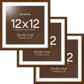 Homeforia 12x12 Frame Brown Wood, High End Dark Oak 12 x 12 Square Picture Frame with Mat 10 x 10 for Photo, 12by12 Wooden Walnut Poster Frame Matted to 10x10 Print, Tempered Glass, Wall Kit, Set of 3