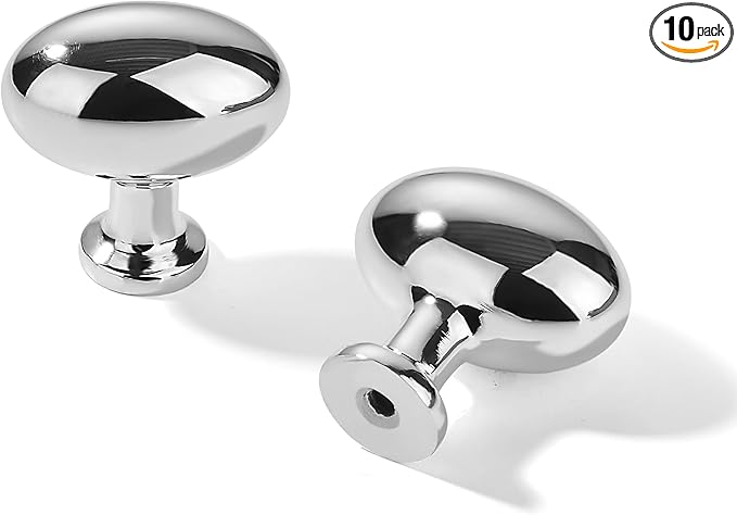 khtumeware 10 Pack 1-3/8 inch(35mm) Vibrant Polished Chrome Cabinet Knobs Dresser Knobs Oval Drawer Knobs Kitchen Cabinet Hardware Egg Knobs for Dresser Drawers