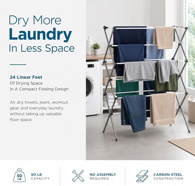 Honey-Can-Do 6-Tier Collapsible Clothes Drying Rack, then folds flat to 3 in. - Image 2