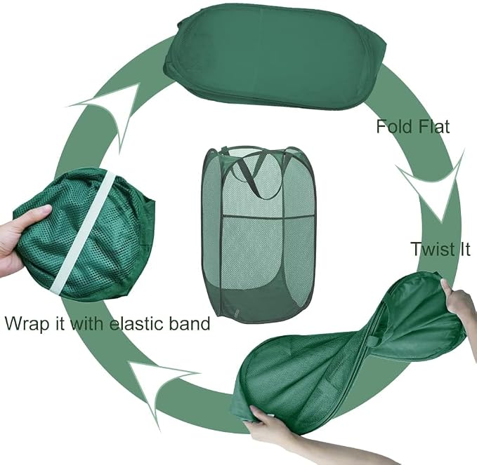 Green Pop Up Laundry Basket, Collapsible Laundry Hamper Space Saving | Foldable - Image 4