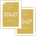 Homeforia 20x27 Picture Frame Gold, High End Metal 20x27 Poster Frames with Mat 16x24 Photo, 20 x 27 Gold Frame Matted to 16 by 24 Print, 27by20 Thin Hanging Frames, Tempered Glass, Wall Kit, Set of 2