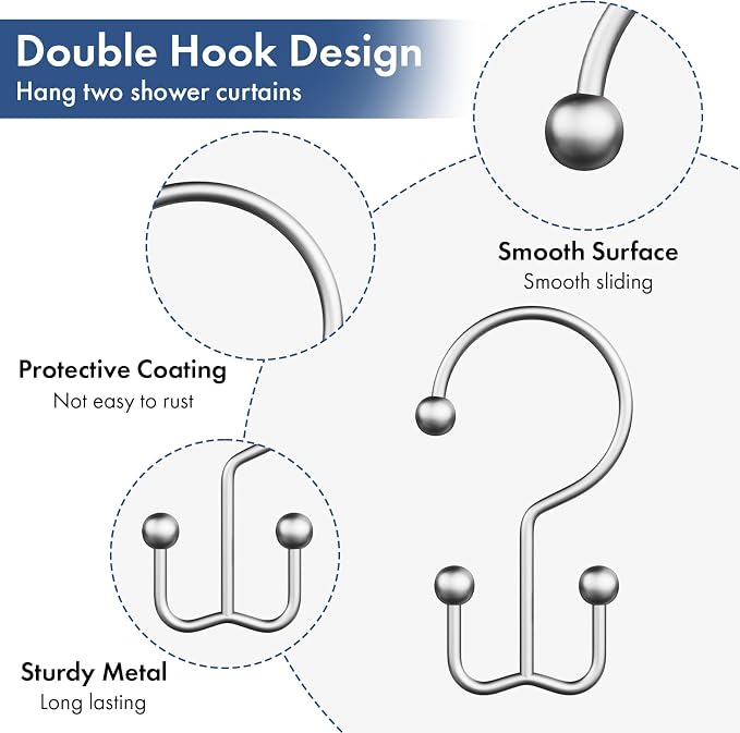 Bathway Shower Curtain Hooks Silver Shower Curtain Rings, Metal Shower Hooks - Image 6