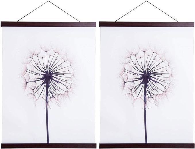 2 Pack Magnetic Poster Hanger Frame, 11x14 11x17 11x22 Light Wood Wooden Magnet Canvas Artwork Print Dowel Poster Hangers Frames Hanging Kit (Walnut, 11", 2 Packs)