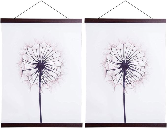 2 Pack Magnetic Poster Hanger Frame, 36x24 36x48 36x12 Light Wood Wooden Magnet Canvas Artwork Print Dowel Poster Hangers Frames Hanging Kit (Walnut, 36", 2 Packs)