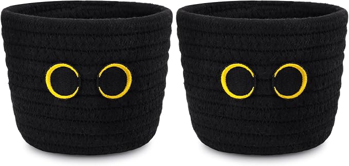 2 Pack Black Cat Makeup Brush Holder-Cute Cat Oval Mini Woven Basket by Hkojewp