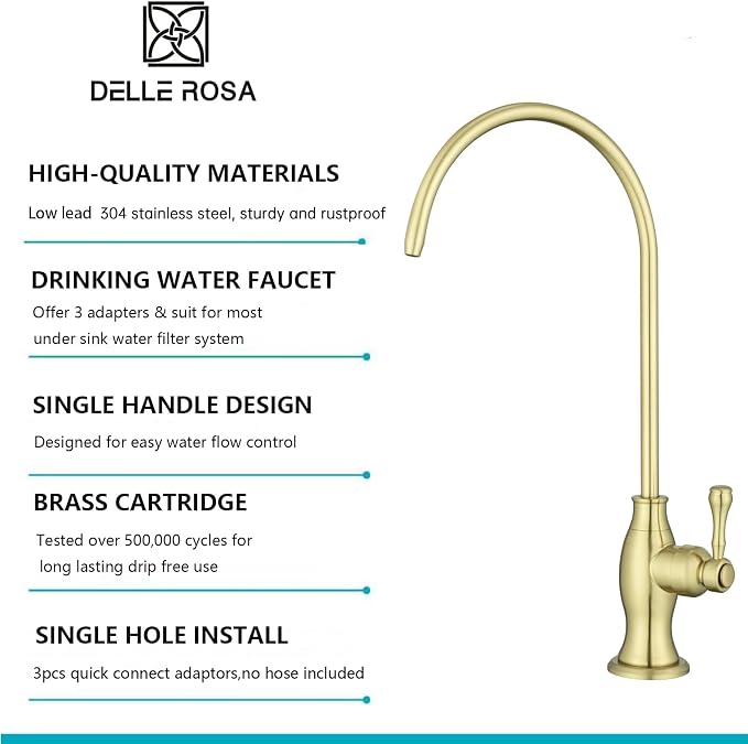 Delle Rosa Brushed Gold Drinking Water Faucet, Non-Air Gap Stainless Steel - Image 4