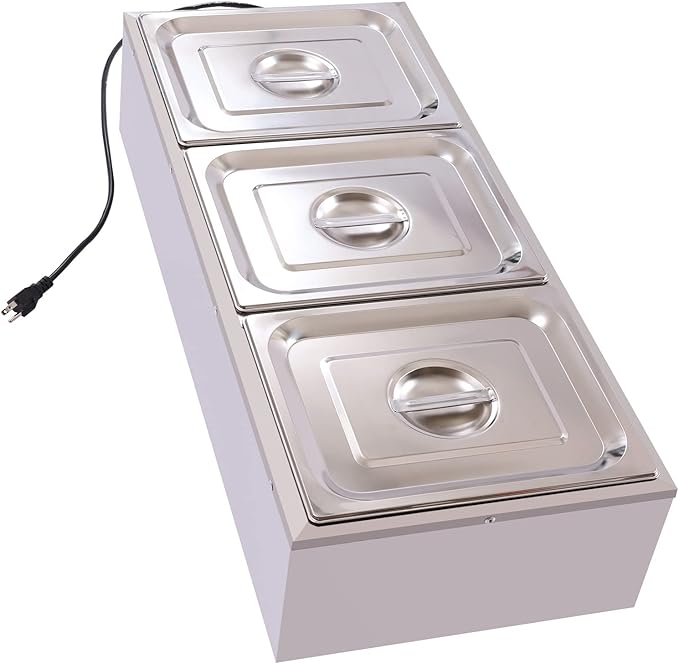 Electric Buffet Steam Table Food Warmer, 1500W 3-Pan Commercial Bain Marie Buffet Warmer, 21Qt Countertop Steam Food Warmer Server, 86℉-230℉Temp Control, for Party Catering Restaurant