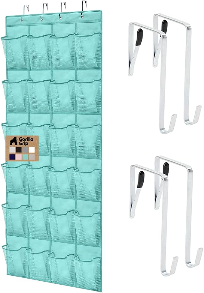 GORILLA GRIP Over the Door Shoe Organizer, 24 Large Pockets, Turquoise | by Unknown