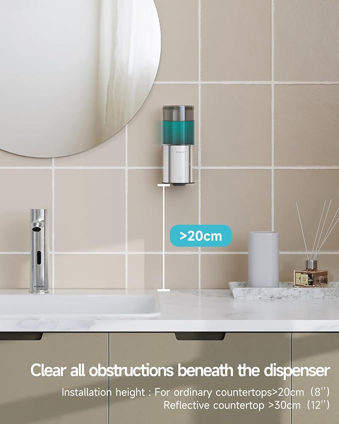 AIKE Automatic Soap Dispenser IPX7 Waterproof 13.5oz Polished Finish | No-Drill - Image 7
