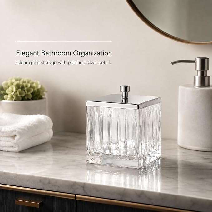 Vince Camuto Home Glass Cotton Jar Holder – Silver Lid, Elegant Bathroom - Image 7