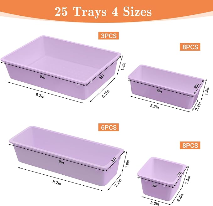 SpaceHacks 25 PCS Plastic Drawer Organizer, 4-Size Versatile Organizer Trays & - Image 2