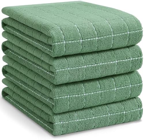 Homaxy 100% Cotton Terry Kitchen Towels, Large 4 Pack, Grass Green by Homaxy