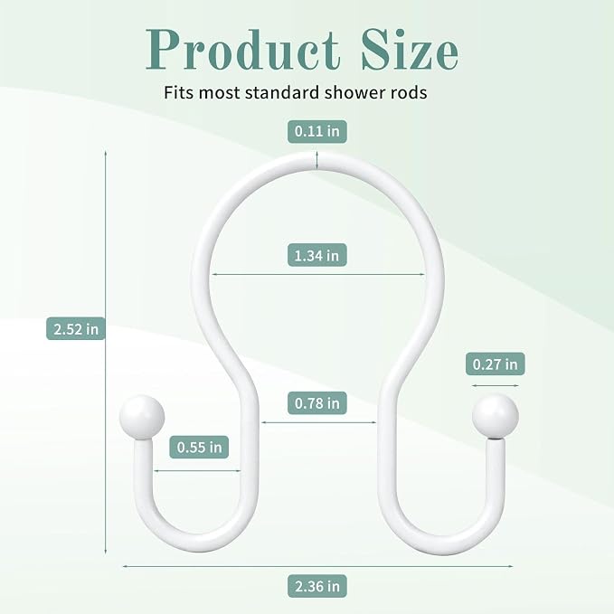 Shower Curtain Hooks, Stainless Steel Shower Curtain Hangers, Metal Shower - Image 5