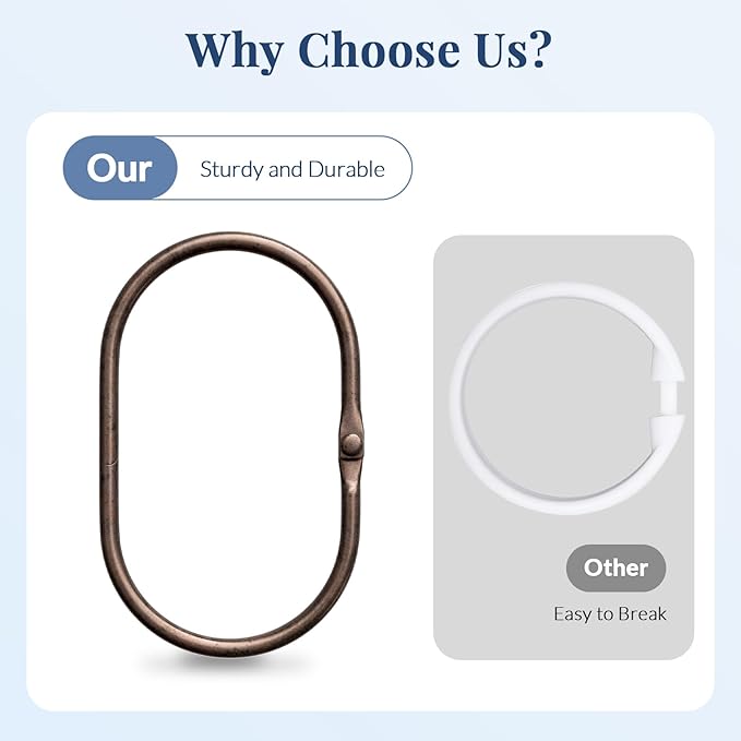 Bathway Shower Curtain Rings, Shower Curtain Hooks Bronze Curtain Rings 12 Pcs - Image 6