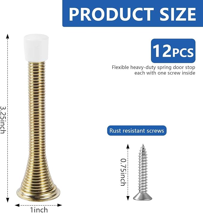 KISEER 12 Pack Spring Door Stops 3 1/4 Inch Flexible Heavy Duty Spring Door - Image 2