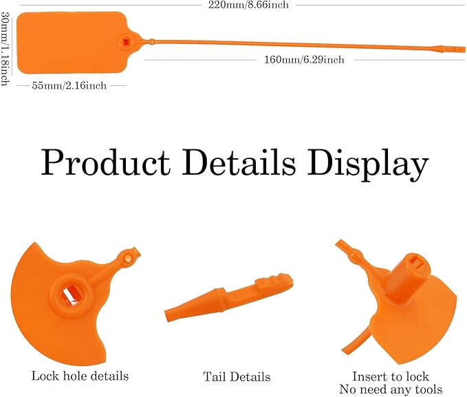 50pcs Luggage Tags Plastic Seals Shipping Label Logistics Sign Tie Bag Tag, Sealing Storage Multi Purpose Name ID Tag with Marker for Suitcases, Backpack, Schoolbag, Car Key (Orange)
