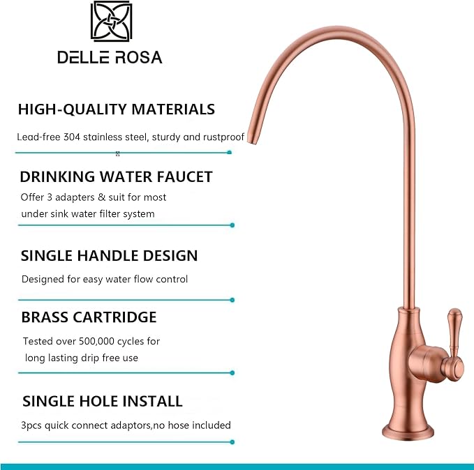 Delle Rosa Drinking Water Faucet in Copper Finish, Retro Stainless Steel - Image 6