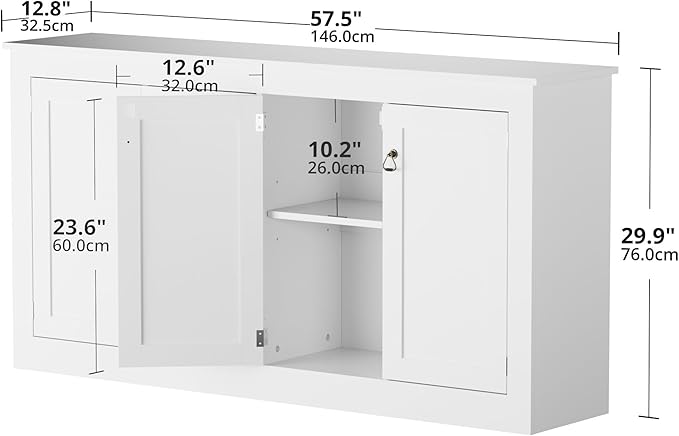 Cozy Castle Buffet Cabinet with Storage - Kitchen Storage Cabinet Wood Console Table Coffee Bar Accent Cabinets for Living Room Dining Room Entryway White 57.5" W | with Storage, Coffee Bar, Accent Cabinets, for Living Room