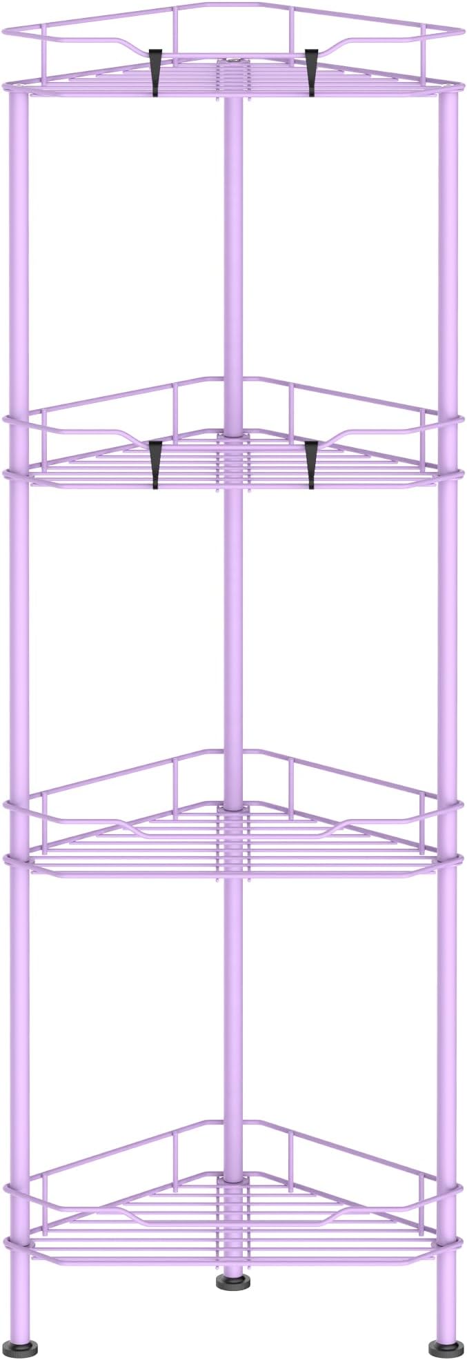 HuggieGems Metal Floor Standing Corner Shower Caddy, Light Purple, 4 Tier by HuggieGems