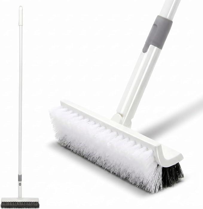 Floor Scrub Brush with Long Handle, Double-Sided V-Shaped Deck Brush, Grout by DOVORSY