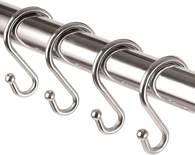 Metal Shower Curtain Hooks，Set of 12 Rings，Rust Resistant S Shaped Hooks Hangers by UNCONSIL