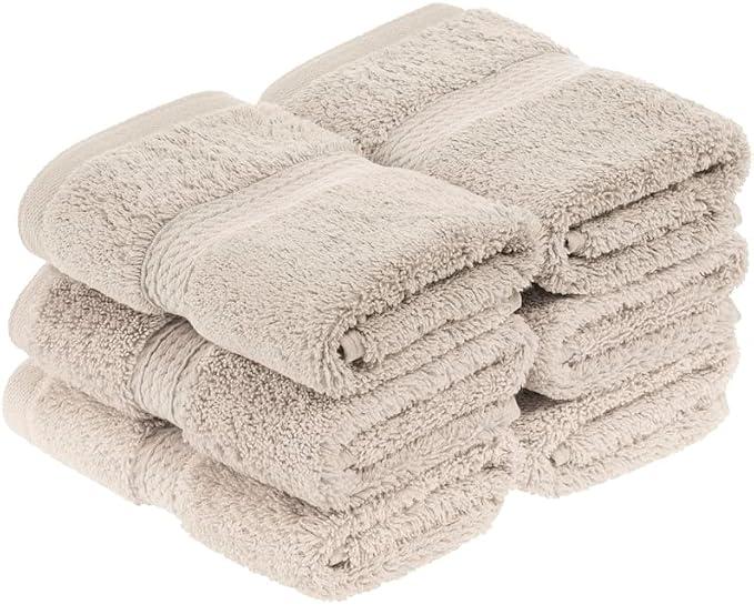 Superior Egyptian Cotton Plush & Absorbent, Face Towel Set of 6, Stone | Quick by SUPERIOR