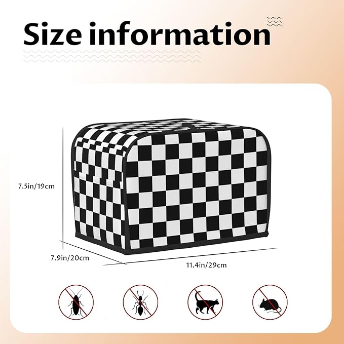 Black White Checkered 2 Slice Toaster Cover, Waterproof Dust Cover For Small Kitchen Appliance