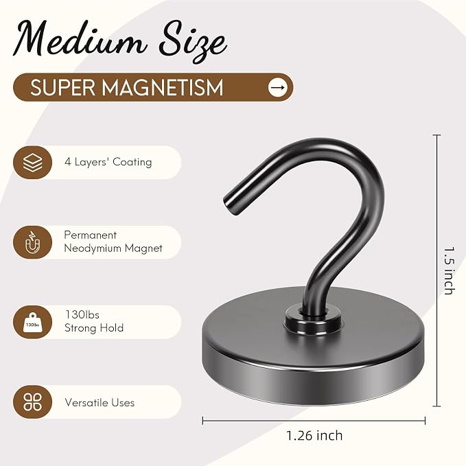Neosmuk Magnetic Hooks, 130lb Heavy Duty, 10 Pack - Image 6