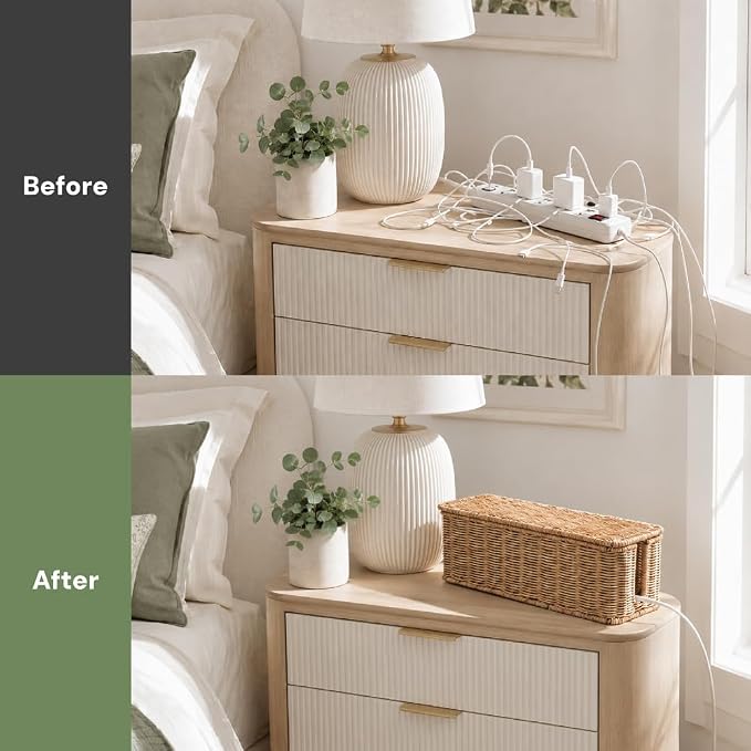 Cable Management Box, Handmade Rattan Cord Organizer - Image 5