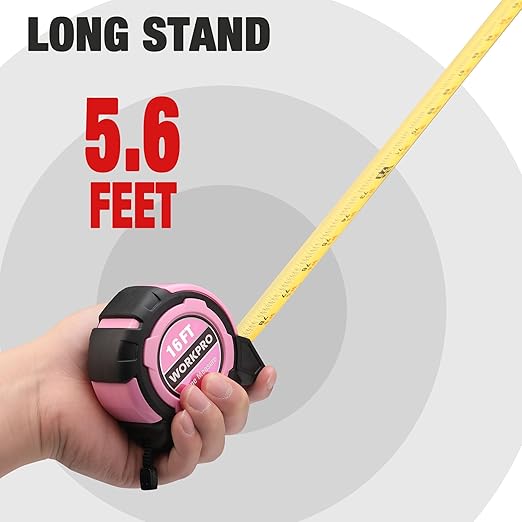 WORKPRO 16FT Pink Tape Measure, 1/8 Fractions Easy Read Measuring Tape - Image 5
