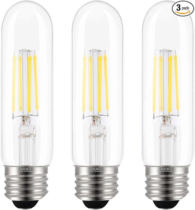 ASOKO Edison Bulb, T10 Daylight 4000K LED Tubular 4W Dimmable Tube Vintage Bulbs 40 Watt Equivalent,E26 Base(3-Pack)