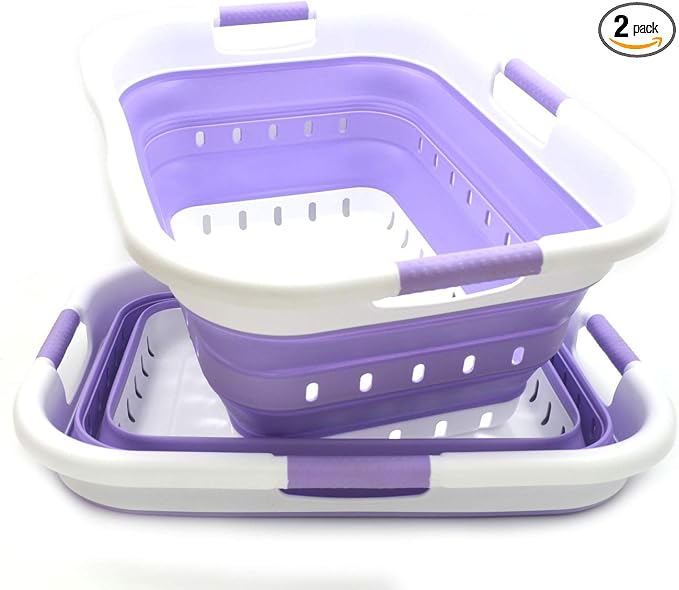 SAMMART 41L Set of 2 Collapsible 3 Handled Plastic Laundry Basket-Foldable Pop by SAMMART