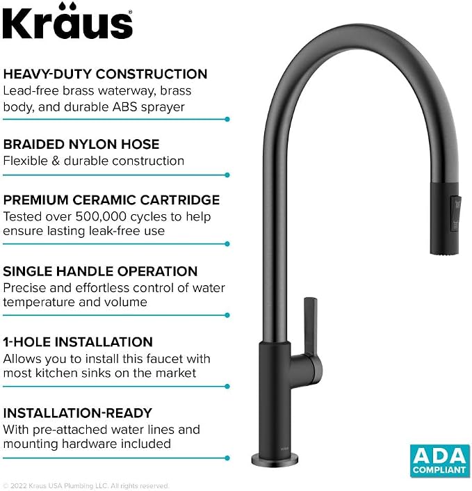 KRAUS Oletto High-Arc Single Handle Pull-Down Kitchen Faucet in Matte - Image 11