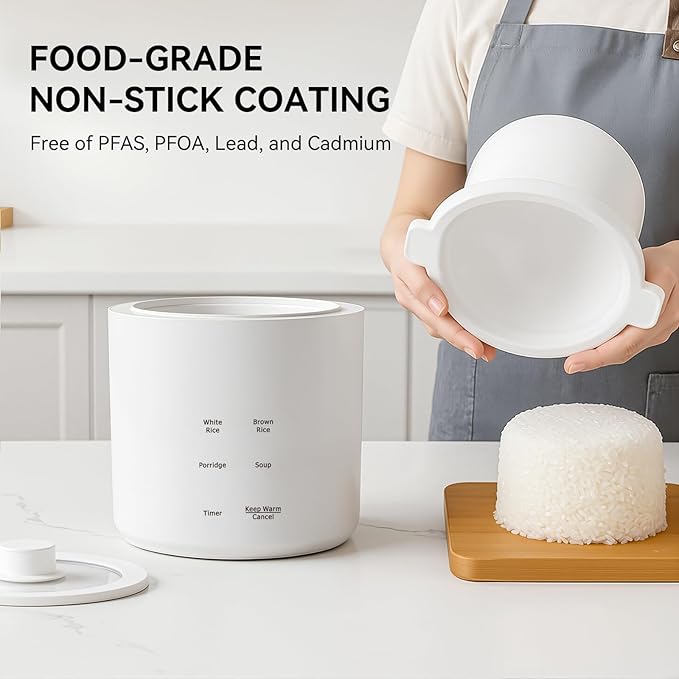 Rice Cooker 2 Cup Uncooked, Mini Rice Cooker Small Electric Cooker with 4 Cooking Functions, 24 Hour Preset, Heat Preservation, Non-Stick Ceramic Coating for 1-2 People