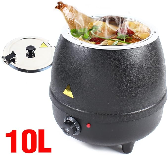 10L Soup Kettle Commercial Electric Soup Warmer 400W PP Shell Stainless Steel Countertop Food Kettle Warmer Pot for Home Restaurant, Black