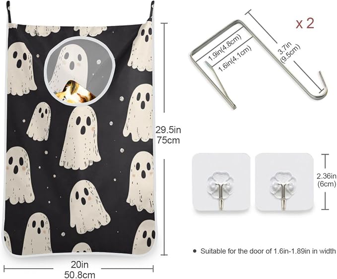 Cute Halloween Ghost Black Hanging Laundry Hamper Door Hampers Bag Basket - Image 3