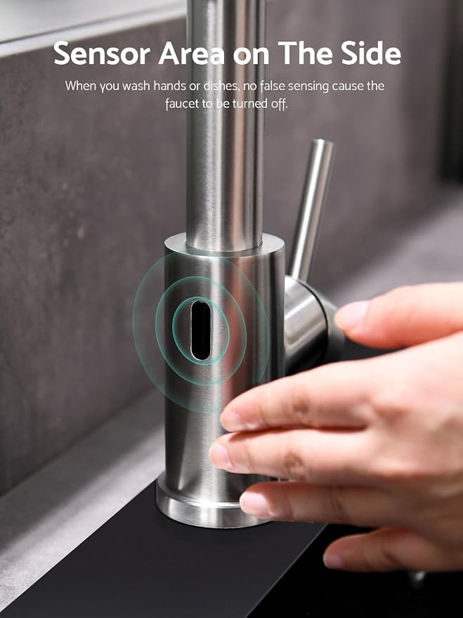 WEWE Touchless Kitchen Faucet, 2-Mode Sprayer, Brushed Nickel, Pull-Down | - Image 3