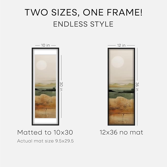 Homeforia 12x36 Black Wood Picture Frame, High End Oak 12x36 Poster Frames with Mat 10x30 Art, 12 x 36 Black Wooden Frames Matted to 10 by 30, 36x12 Panoramic Frame, Tempered Glass, Wall Kit, Set of 1