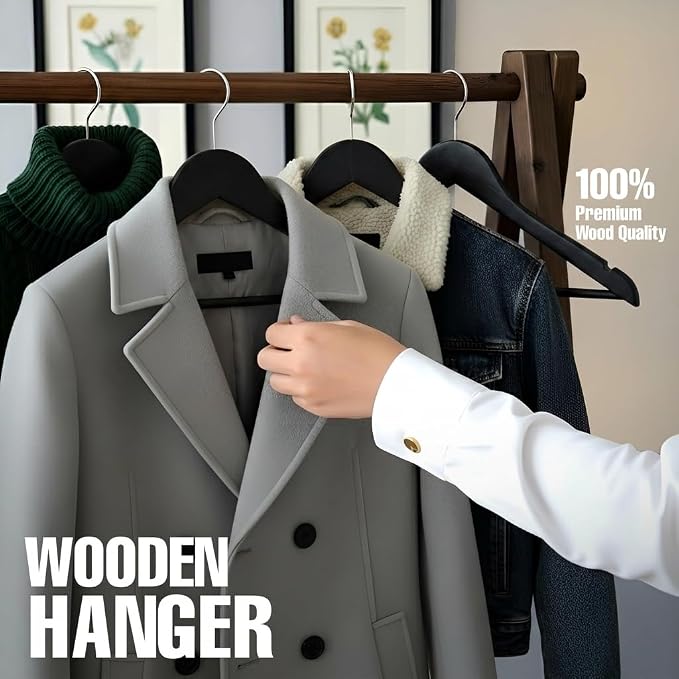 Utopia Home Wooden Hangers 20 Pack – Slim Suit Hangers Black | 360° rotatable - Image 7