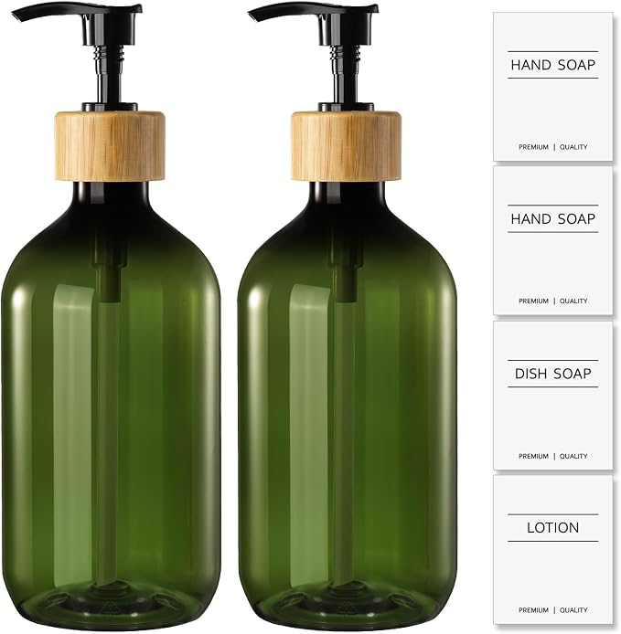 KASUNTING Green Soap Dispenser, Plastic Bathroom Soap and Lotion Dispenser Set by ALPIRIRAL