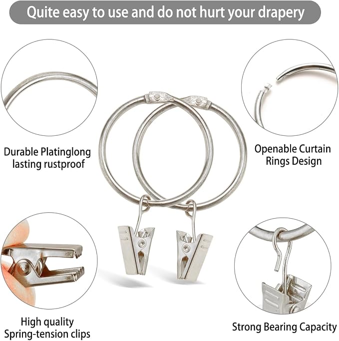 40 Pack Rings Curtain Clips Rustproof Metal Window Drapery Decorative Clips - Image 3