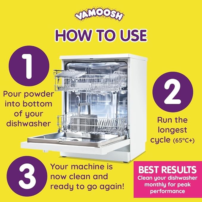 Vamoosh 6-in-1 Dishwasher Cleaner | Natural Citric Acid Cleaning Formula | No Limescale Removal | Grease Elimination | Eco-Friendly | Made in the UK | 100g (Pack of 8)