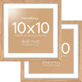 Homeforia 10x10 Picture Frame Wood, High-End Natural Oak 10 x 10 Thin Square Poster Frames with Mat 8 by 8 inch Photo, 10by10 Light Wooden Frame Matted to 8x8 Print, Tempered Glass, Wall Kit, Set of 2