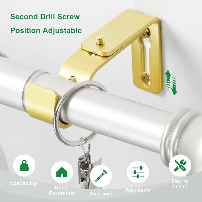LLPJS Curtain Rod Bracket Adjustable, Drapery Rod Holder Hooks Support Hangers - Image 4
