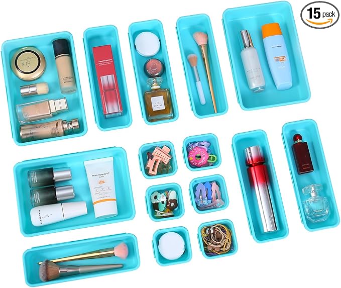 Kutesna 15PCS Interlocking Drawer Organizer, Plastic Desk Organizer Set | by Kutesna