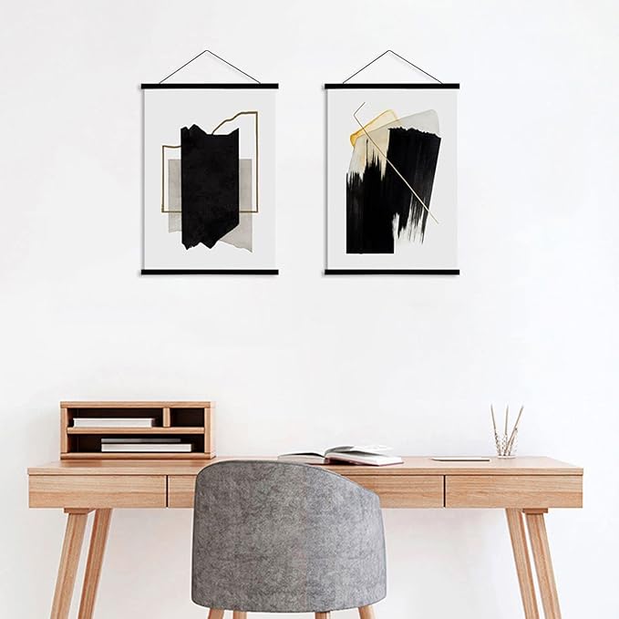 WITCOLOR Magnetic Poster Hanger Frame, 19x13 19x25 19x27 Poster Frame Wooden Magnetic Hanging Kit for Walls Map Picture Diamond Painting Canvas Artwork (Black)